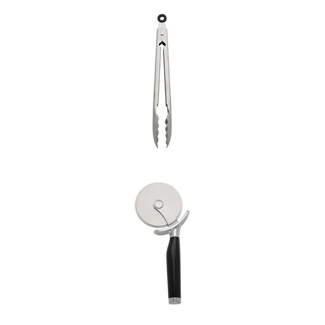 KitchenAid Stainless Steel Utility Tongs, 10.28 Inch & KitchenAid Classic Pizza Wheel, 9-Inch, Black