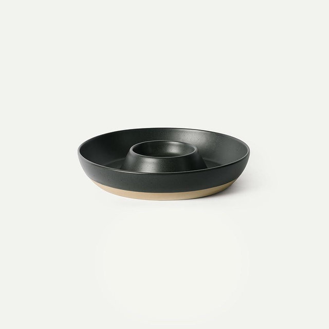 MORA Ceramic Chips and Dip Serving Tray: Large Divided Party Bowl Set for Chips & Salsa, Veggies & Dip, Fruit, Snacks, Entertaining, Hosting, etc. Minimalist Design for the Modern Hostess - Liquorice