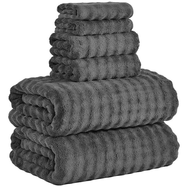KBY Bath Towels Set 6 Piece 40x80 Inches，2 Extra Large Bath Sheets 2 Hand Towels 2 Washcloths，Highly Absorbent Quick Dry Microfiber,Ultra Soft Towel Set for Bathroom，Spa，Gym， Hotel (Charcoal Gray