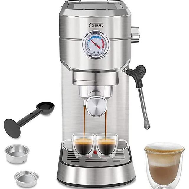 Gevi 20 Bar Compact Professional Espresso Coffee Machine with Milk Frother/Steam Wand for Espresso, Latte and Cappuccino, Stainless Steel, 35 Oz Removable Water Tank