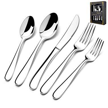 40-Piece Heavy Silverware Set, HaWare Premium Grade Stainless Steel Flatware Cutlery Set, Modern and Elegant Design for Home| Restaurant| Wedding, Mirror Polished and Dishwasher Safe(Raindrop)