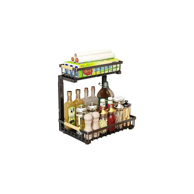 2-Tier Under Sink Organizer, Pull Out Cabinet Shelf with Smooth Sliding Rails, Rust-Resistant Carbon Steel Storage for Kitchen, Height 16.5-19.2''
