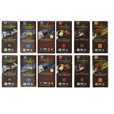 Endangered Species Chocolate Variety Pack (Pack of 12) ........(Dark with Blueberry, Dark Chocolate with Blackberry Sage, Grizzly Dark Raspberry, Chimpanzee Dark Chocolate, Panther Extreme Dark Chocolate, Bat Dark intense)