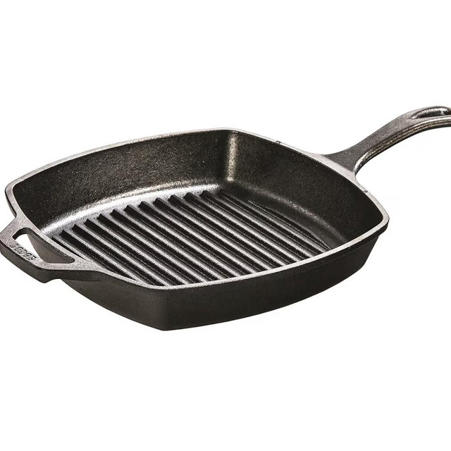 Lodge Square Cast Iron Grill Pan 10.5 Inches - Pre-Seasoned Square Skillet - Ridged Burger Grill Pan - Even Heat Distribution - PFAS-Free Non-Toxic Cookware