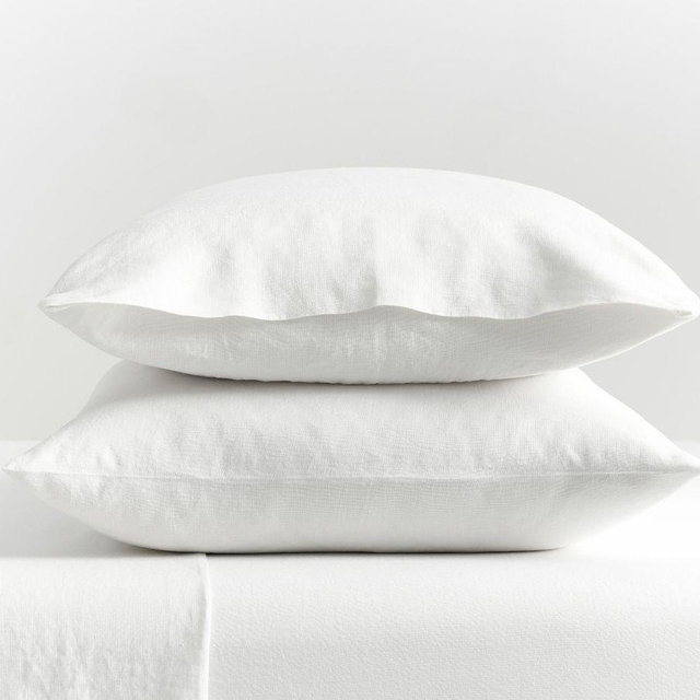 Classic Belgian Flax Linen Pillowcases, White, Standard, Set of 2
