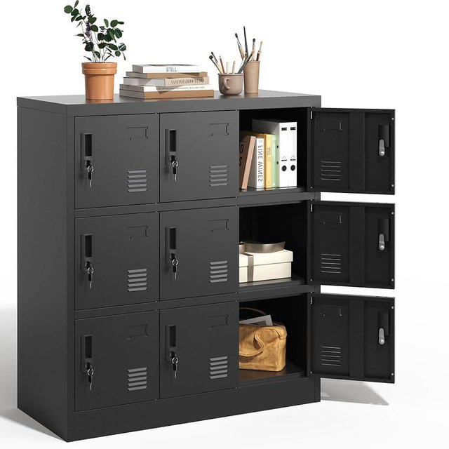 VIYET Employee Storage Locker,9 Door Storage Locker,Metal Locker for Employees Office Steel Gym Lockers with Card Slot,Office Storage Lockers for Home,School(Black)