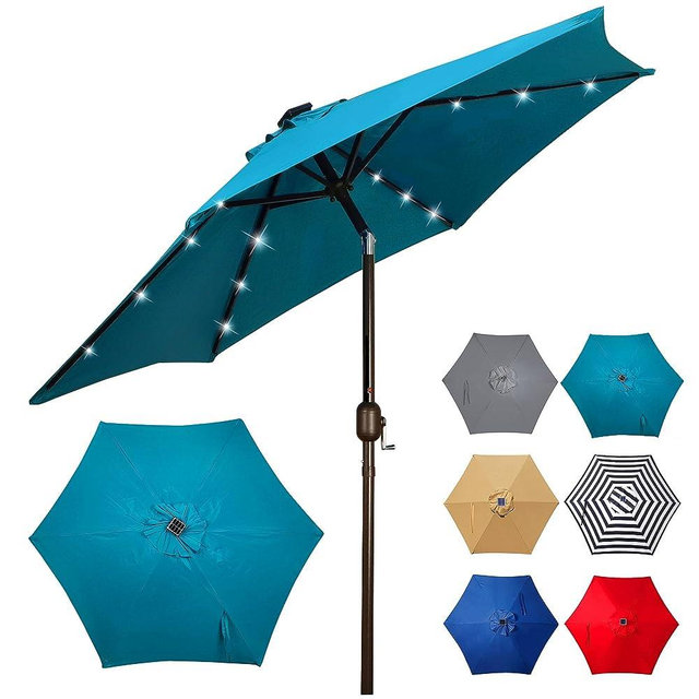 Blissun 7.5 ft Solar Umbrella 18 LED Lighted Patio Umbrella Table Market Umbrella with Tilt and Crank Outdoor Umbrella for Garden, Deck, Backyard, Pool and Beach