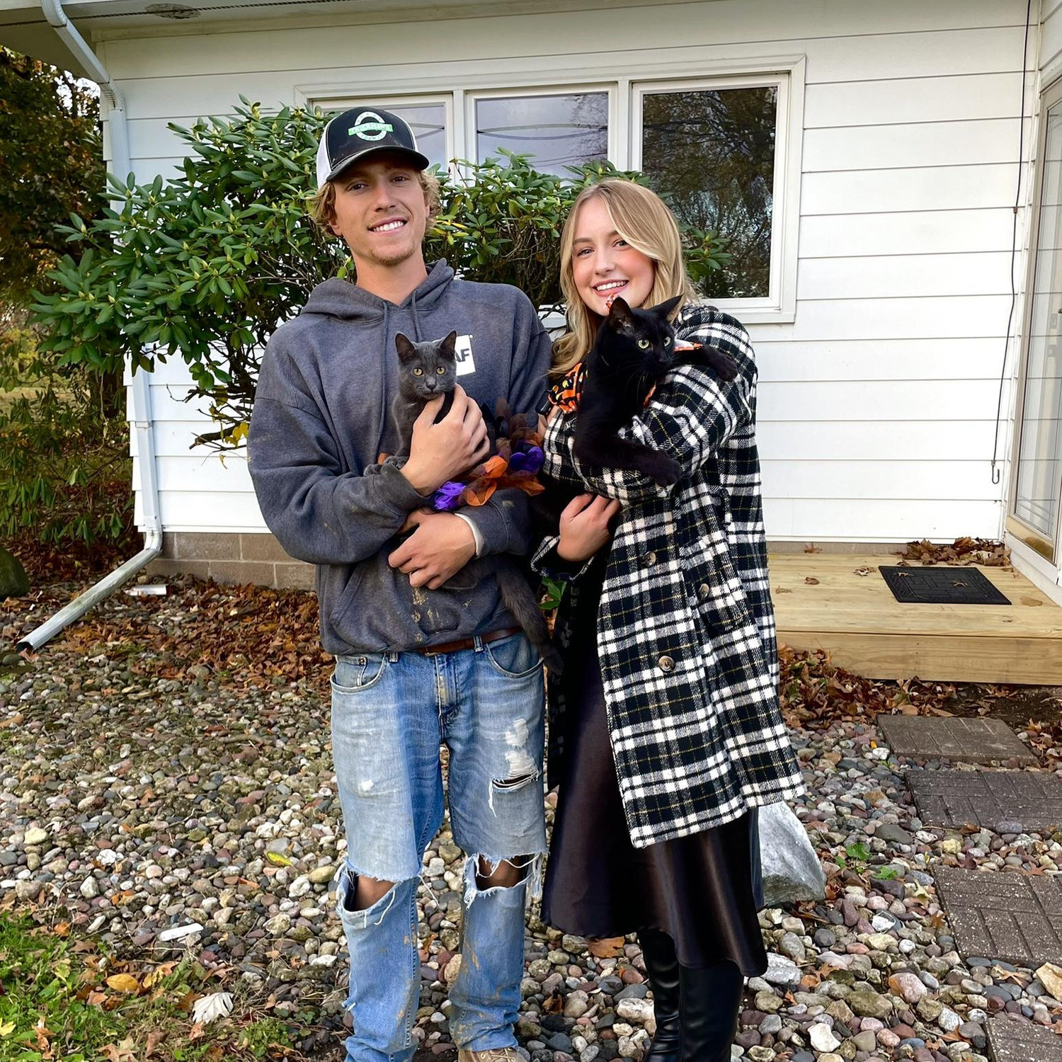 Photo in front of our first house! (ft. Ivy & Cora)