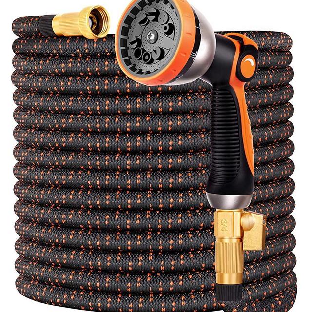 Expandable Garden Hose 100FT Water Hose with 10 Function Nozzle and Durable 4-Layers Latex, Extra Strength 3750D Flexible Hose with 3/4" Solid Brass Fittings and High Pressure Water Spray Nozzle Hoses