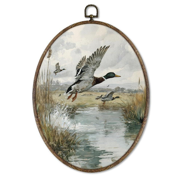 XNXLDYLH Vintage Mallard Duck Oval Framed Wall Art Decor, Cottagecore Duck Lake House Hunting Boy Nursery Hanging Wall Decor, Country Farmhouse Wildlife Canvas Prints Wall Art Paintings, 8.5x11.5 Inch