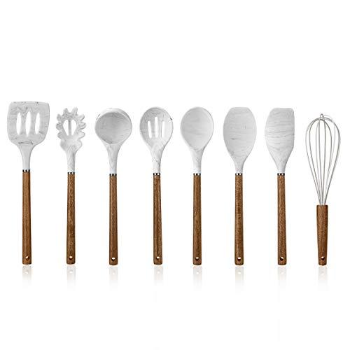 Beille Cream Wheat Straw Spoons and Spatula Cooking Kitchen Utensils Set,  4pc