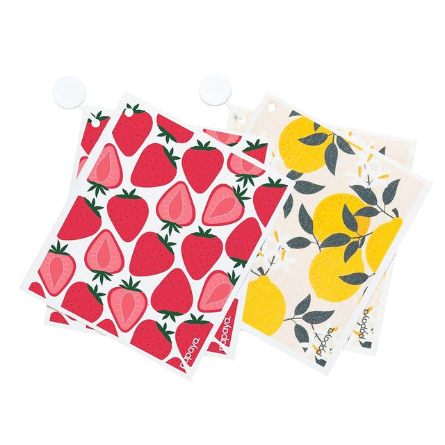 Papaya Reusable Paper Towels Bundle 4-Pack - 4 Sheets + 2 Hooks, Quick Drying, No Odor, 1 Sheet Replaces 17 Rolls, Washable Kitchen Cloth, Sustainable Dish Sponge, Eco Friendly Gift