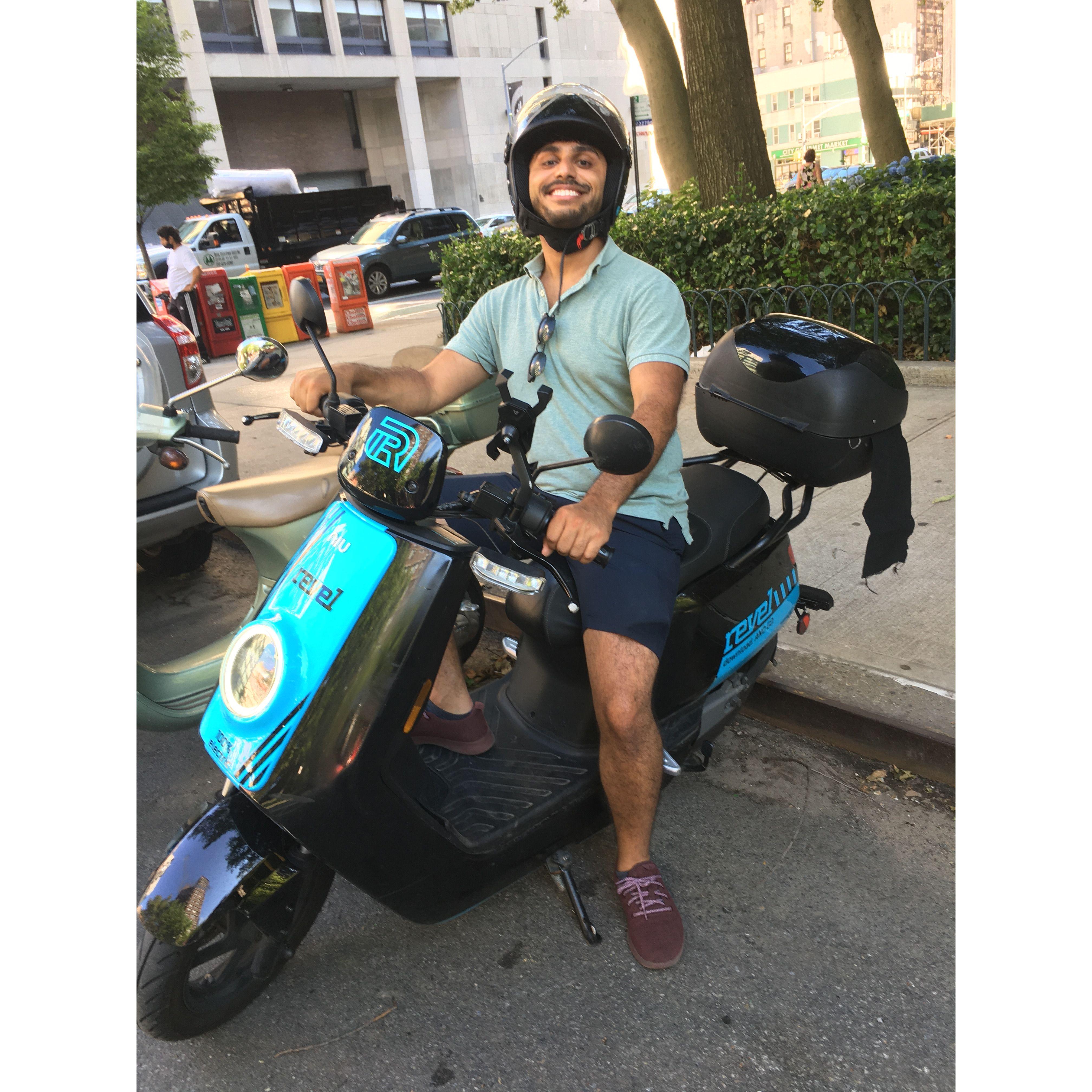 It was Priya's idea to rent a Revel motorbike on the busy streets of NYC. Shortly after this picture was taken...