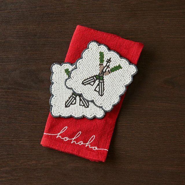 Holiday Skier Handcrafted Beaded Coasters, Set of 4