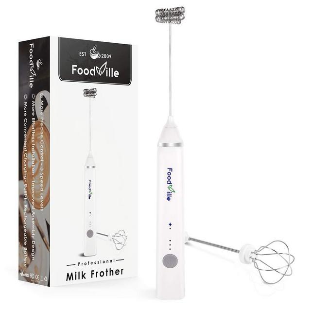 FoodVille MF05 Rechargeable Milk Frother Handheld Foam Maker with Stainless Whisk for Cappuccino, Latte, Bulletproof Coffee, Keto Diet, Protein Powder, Matcha
