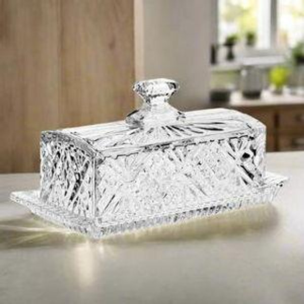 Godinger Butter Dish, Glass Butter Dish With Lid, Butter Holder - Dublin Crystal Collection