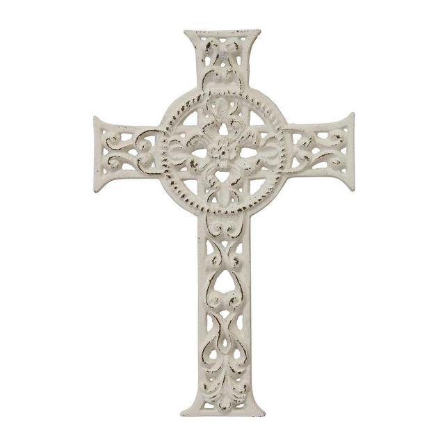 Decorative Distressed Cast Iron Cross Wall Art Off White - Stonebriar Collection
