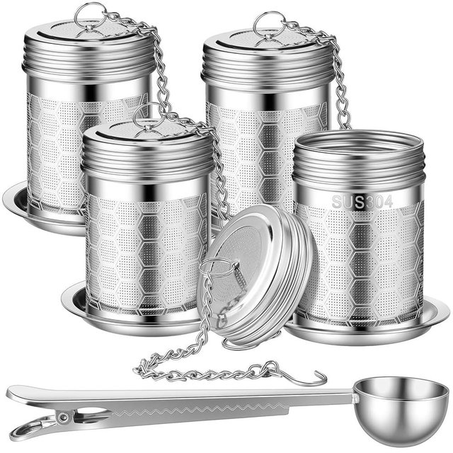 Umigy 4 Pcs Tea Infuser Strainers for Loose Tea with Scoop, Extra Fine Mesh Steeper 304 Stainless Steel Diffuser Leaf Holder with Extended Chain Hook for Brew, Spices, Seasoning