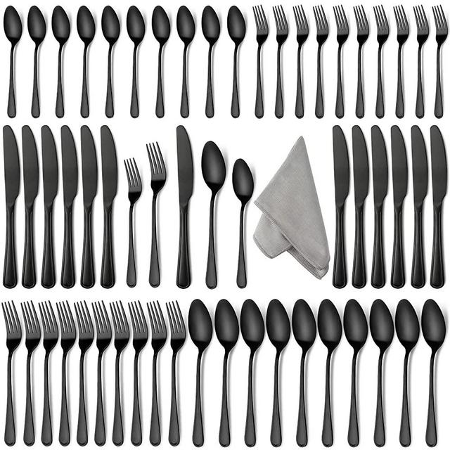 KONIGEEHRE 60 PCS Matte Black Silverware Set for 12, Stainless Steel Flatware Cutlery Set For Home Restaurant Hotel, Kitchen Utensils Set, Mirror Polished, Dishwasher Safe