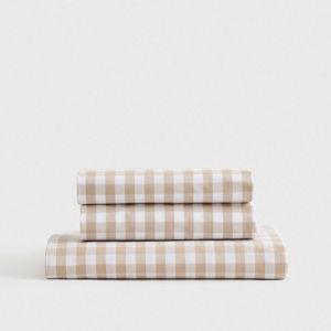 Queen Classic Organic Percale Sheet Set in Cafe Gingham