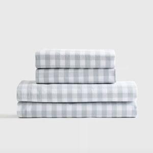 Classic Organic Percale Sheet Set | Color: Blue Fog Gigham | King Size