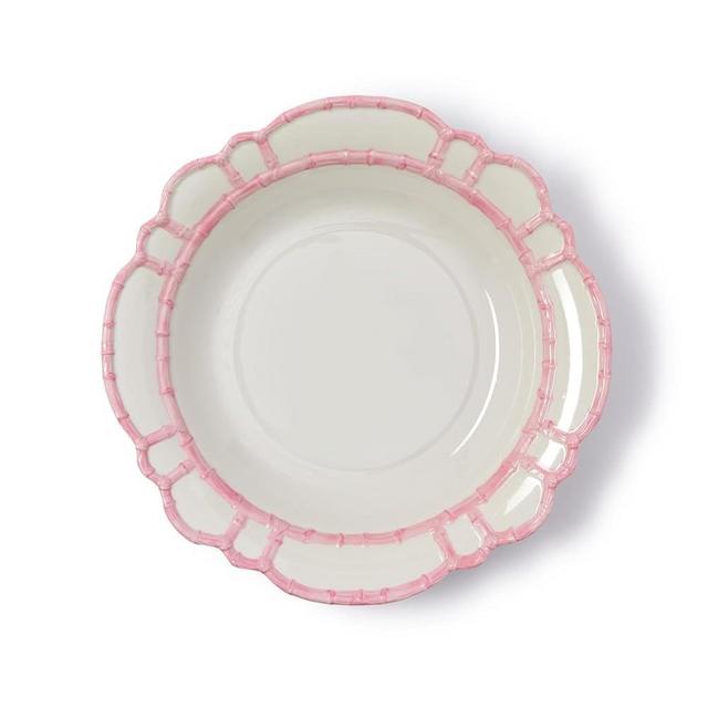 Two's Company Pink Melamine Bowl with Bamboo Rim, Shatter-Resistant Serving Bowl, Decorative Eco-Friendly Mixing Bowl, Dishwasher Safe for Indoor/Outdoor Use - Large