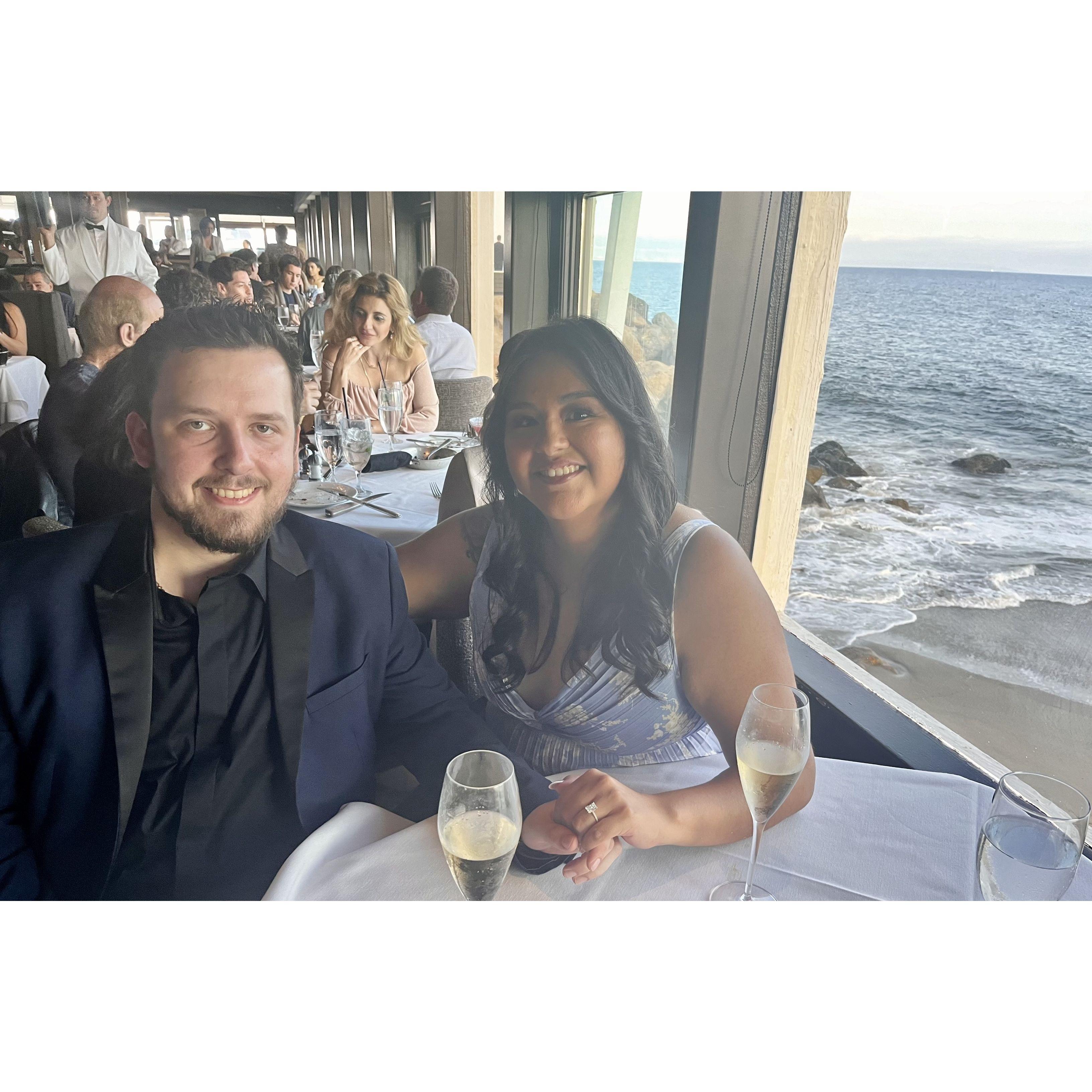 Enjoying dinner newly engaged!