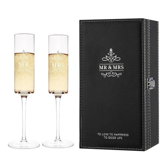 AW BRIDAL Wedding Champagne Flutes for Mrs and Mrs Champagne Flutes Set of 2 Bridal Champagne Glasses Wedding Gifts Bridal Shower Gifts Engagement Gifts for Couple
