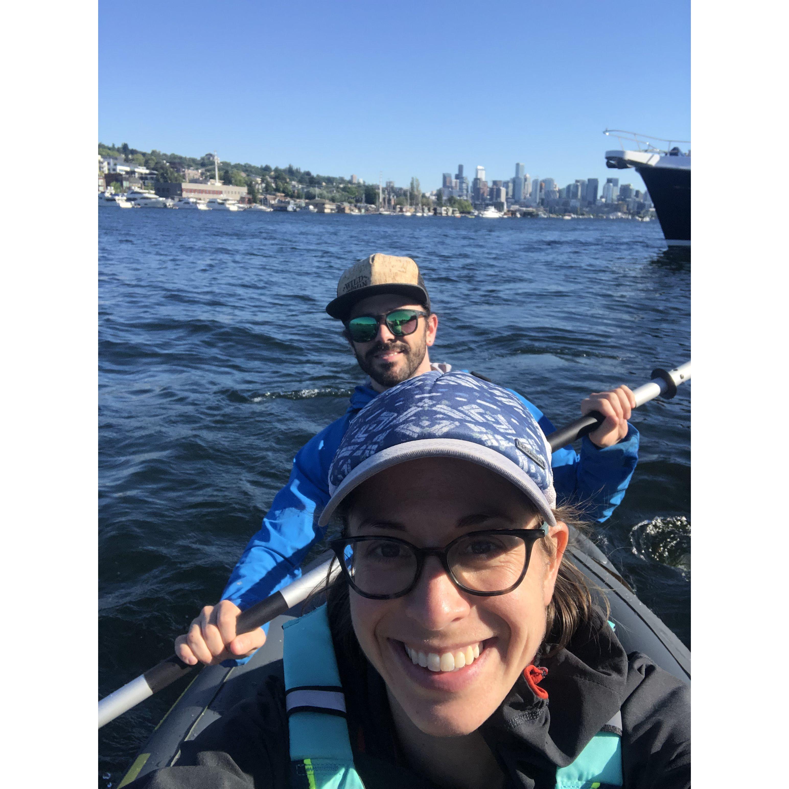 Kayaking on lake Union in Seattle