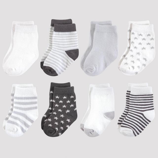 Touched by Nature Baby 8pk Stars Organic Cotton Socks - Charcoal 0-6M