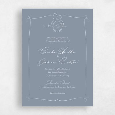 Blue Bordered Wedding Invitation - Lucille Classic