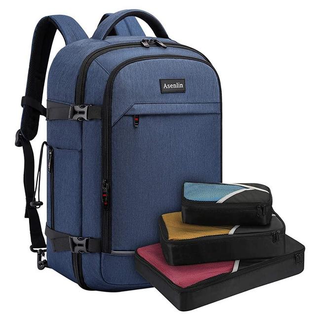 Asenlin 40L Travel Backpack for Women Men，17 Inch Laptop Backpack Flight Approved Luggage Carry On Water Resistant Computer Backpack for Weekender Overnight Large Daypack Blue