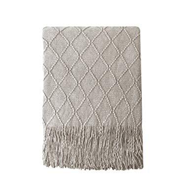 BOURINA Beige Throw Blanket Textured Solid Soft Sofa Couch Cover Decorative Knitted Blanket, 50" x 60", Beige