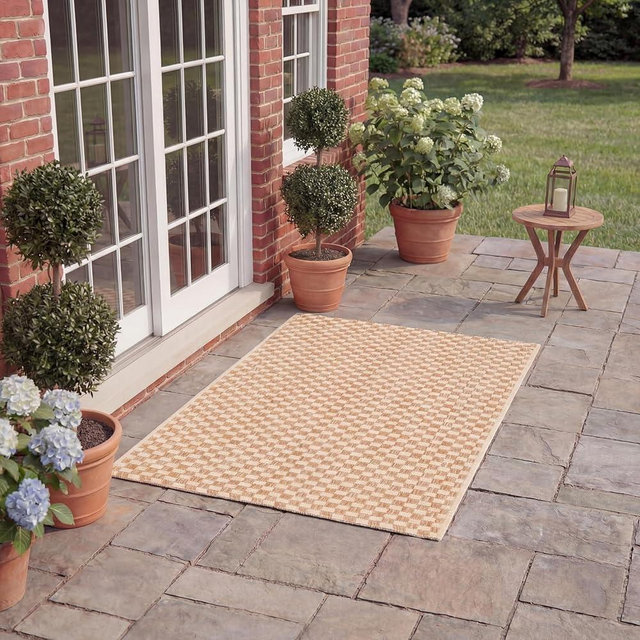 SAFAVIEH Washable Rug Outdoor Courtyard Collection - 2' x 3'7", Natural & Cream, Non-Shedding & Easy Cleaning, Ideal for Patio, Front Door, Entryway, Doormat (CY8653-03021)