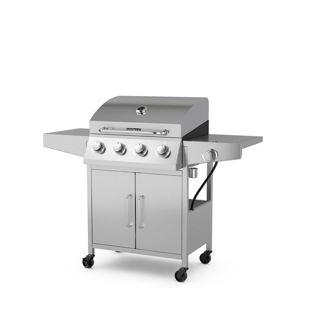 SKONYON 50000BTU 5-Burner Propane Gas Grill with Side Burner and 2 Prep Tables-Silver