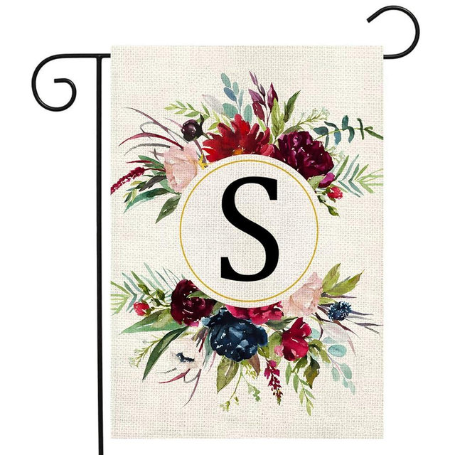 Monogram Letter S Garden Flags, Summer Garden Flag 12x18 Double Sided Floral Yard Flags Small Burlap Family Last Name Initial Garden Flag for Outside Decorations(S)