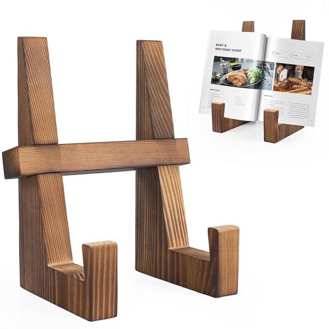 BONUMVITA Cookbook Stand for Kitchen, Natural Wooden Cookbook Holder for Kitchen Counter,Rustic Cookbook Holder Stand(8.8inch)