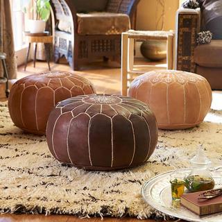 Embroidered Leather Pouf