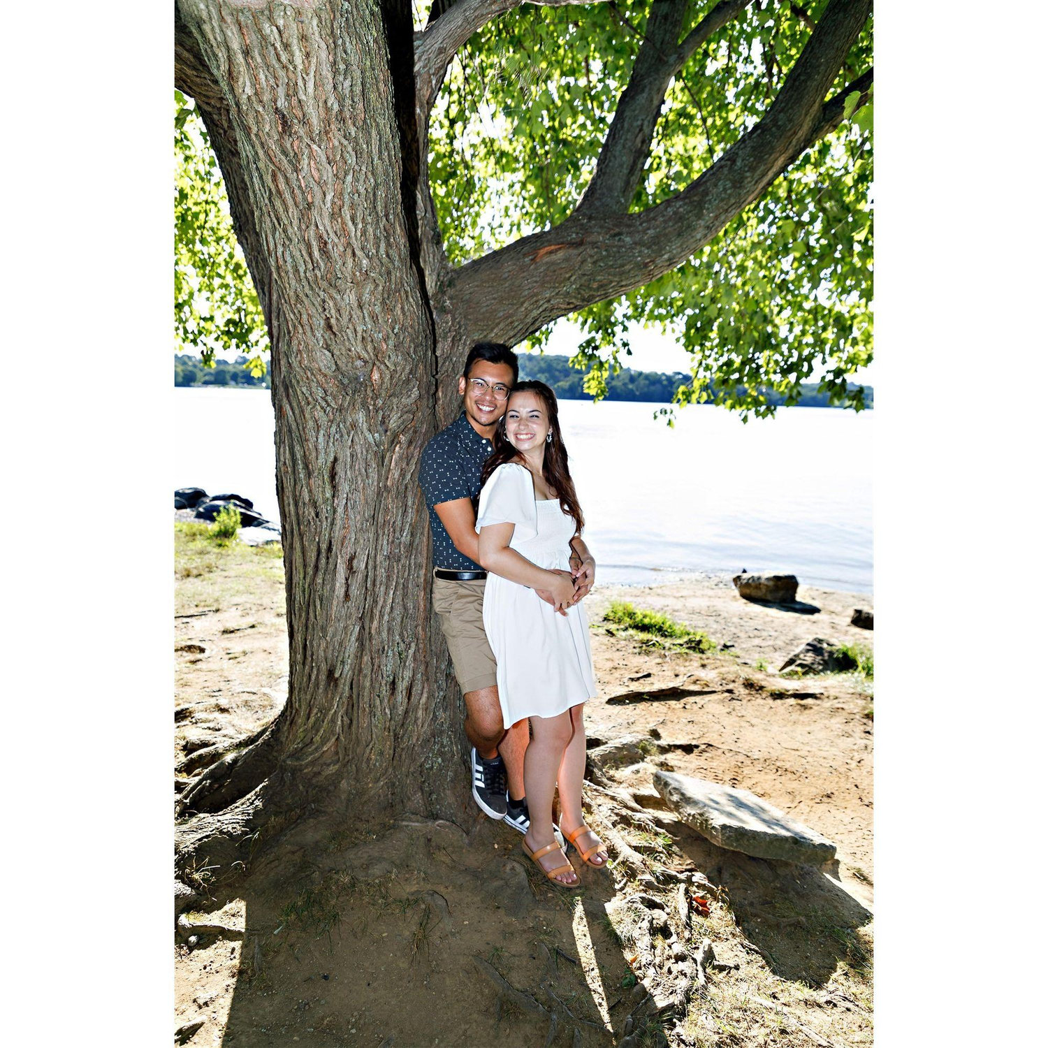 One of our favorites from our engagement photo shoot. We took our engagement photos at Marsh Creek State Park in August. We lucked out that it wasn't 100 degrees that day.