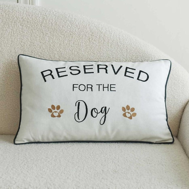 DECOPOW Embroidered Throw Pillow Cover,Lumbar Pillow Cover with Funny Reserved for The Dog 12X20 inches,Cover Only
