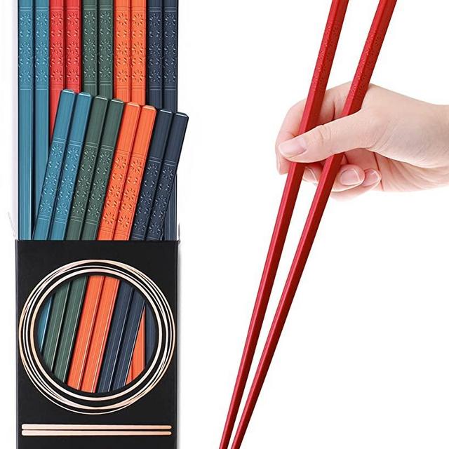 10 Pairs Reusable Fiberglass Chopsticks Dishwasher Safe, GLAMFIELDS Premium Multicolor Japanese Style Chop Sticks for Sushi, Anti-slip, Lightweight, 9 1/2 inches