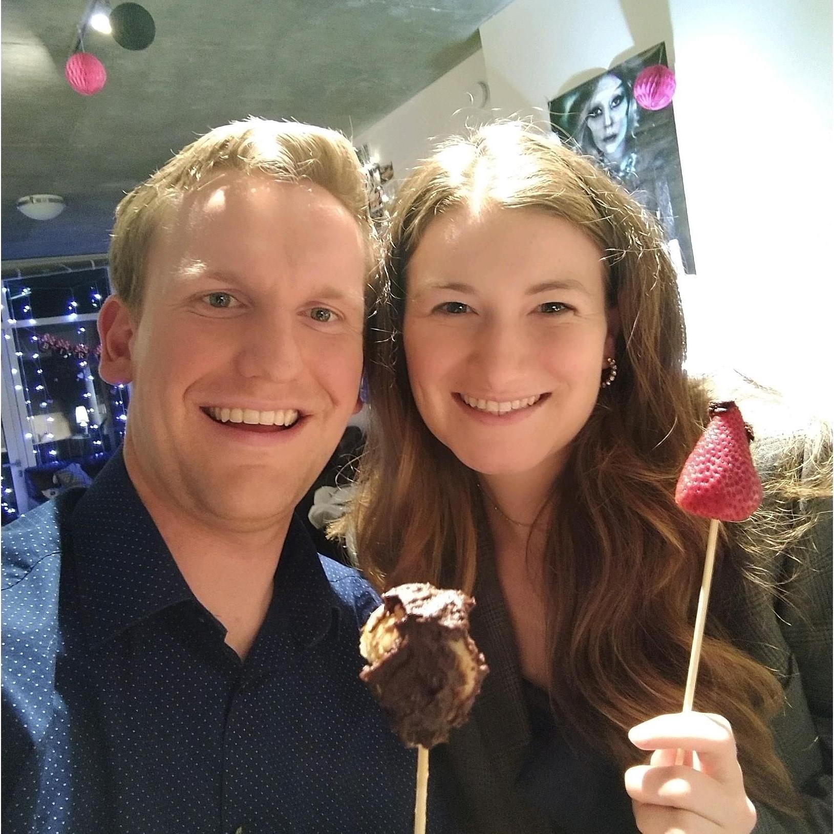 Date night with chocolate covered 'fondue' treats during covid quarantine
