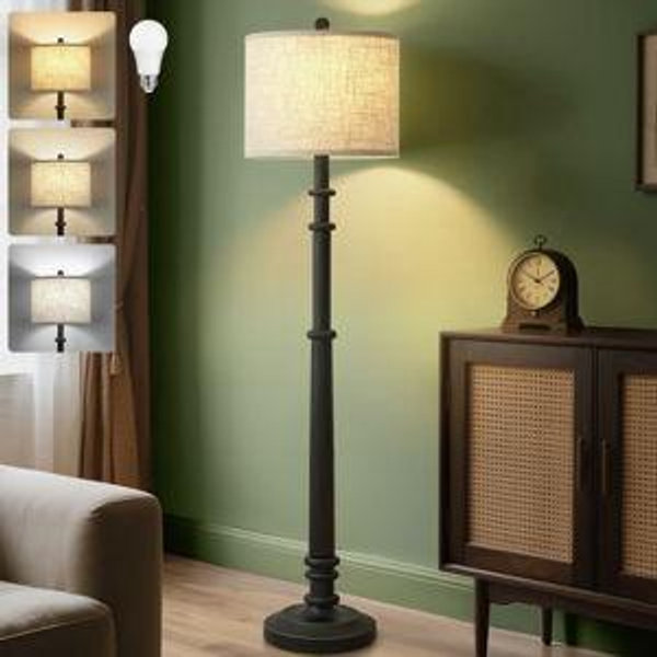 Farmhouse Floor Lamp - Black/Beige, Resin