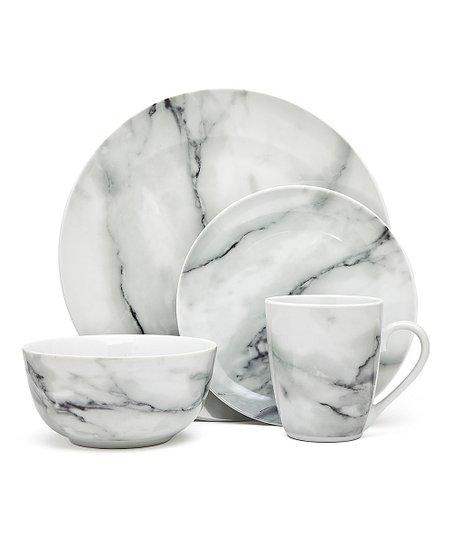 Godinger Carerra 16-Piece Porcelain Dinnerware Set, White (Service for 4)
