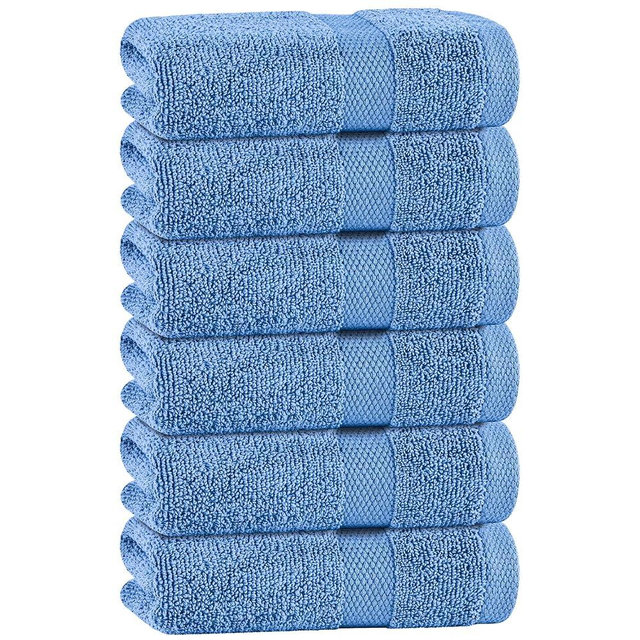 White Classic Light Blue Hand Towels for Bathroom [6 Pack] Cotton Hand Towel Bulk for Gym, Kitchen and Spa, 16x27 Inches Soft Highly Absorbent Quick Dry Terry Salon Towels