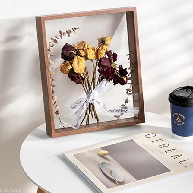 JOSON Wooden Dried Flower Photo Frame Dried Flower Display Stand Decorative Floating Photo Frame (brown-8x10)