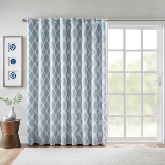 SunSmart Blakesly 84-Inch Grommet Blackout Printed Ikat Patio Curtain in Aqua