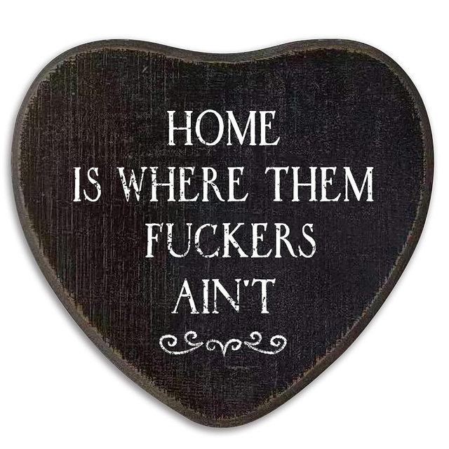 Gothic Wall Art Decor, Home Is Where ，Wooden Heart Shape Plaque Decoration, Retro Black Humor Wall Decor For Home Office Bedroom Bathroom Gothic Gifts For Women Men (6 X 5.5 Inch)-A01