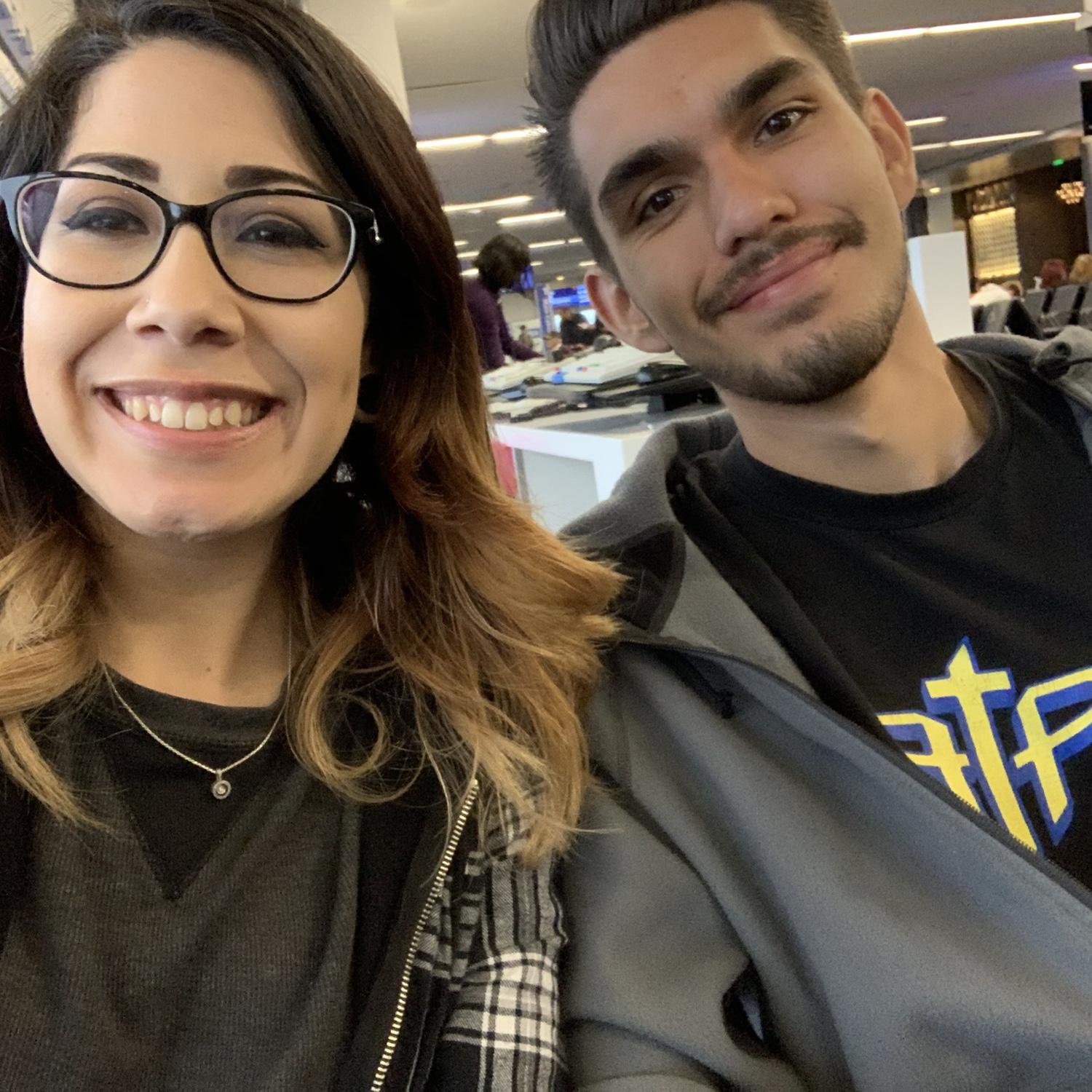 In the airport for our 1 year anniversary to Oregon