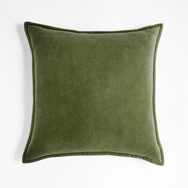 Organic Moss 20"x20" Washed Cotton Velvet Throw Pillow Cover